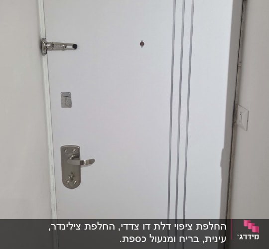 דלת לבנה עם ידית ומנעול